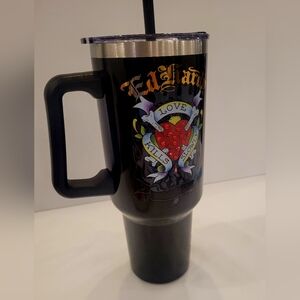 Ed Hardy Black Tumbler With Red Heart Tattoo Graphic
